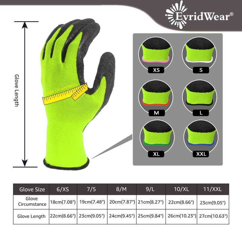 Evridwear Crinkle Latex Rubber Hand Coated Safety Work Gloves for Men Women General Multi Use Construction Warehouse Gardening Assembly Landscaping (XS,12 Pairs Pack) - Image 4